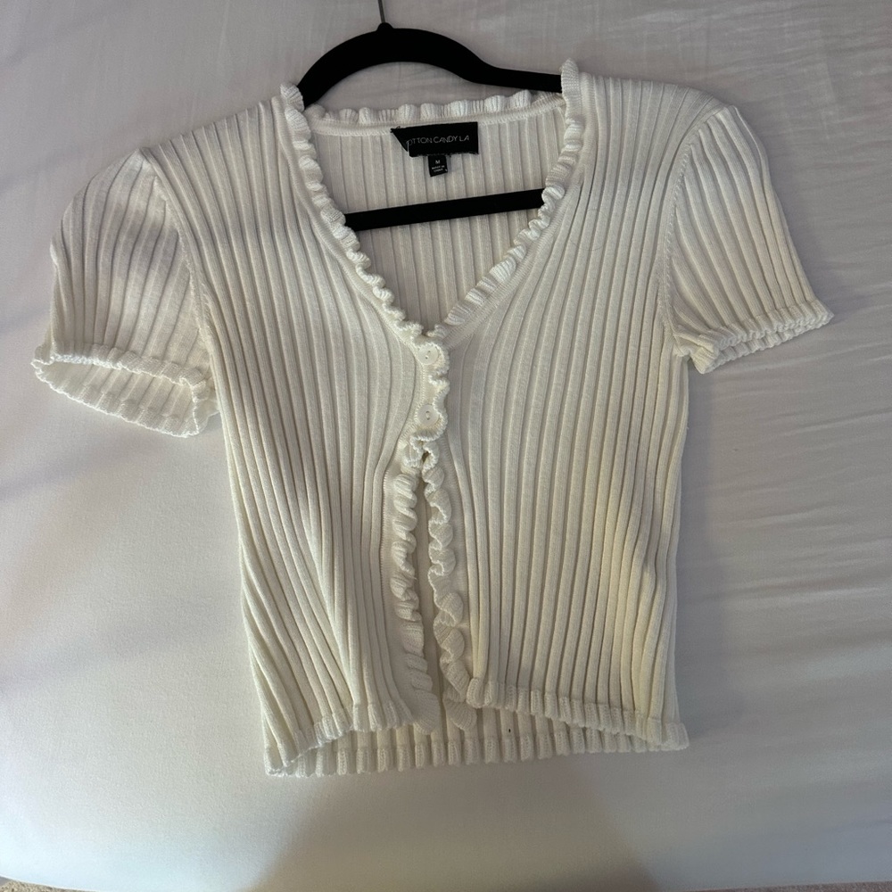 white 2 button cropped shirt